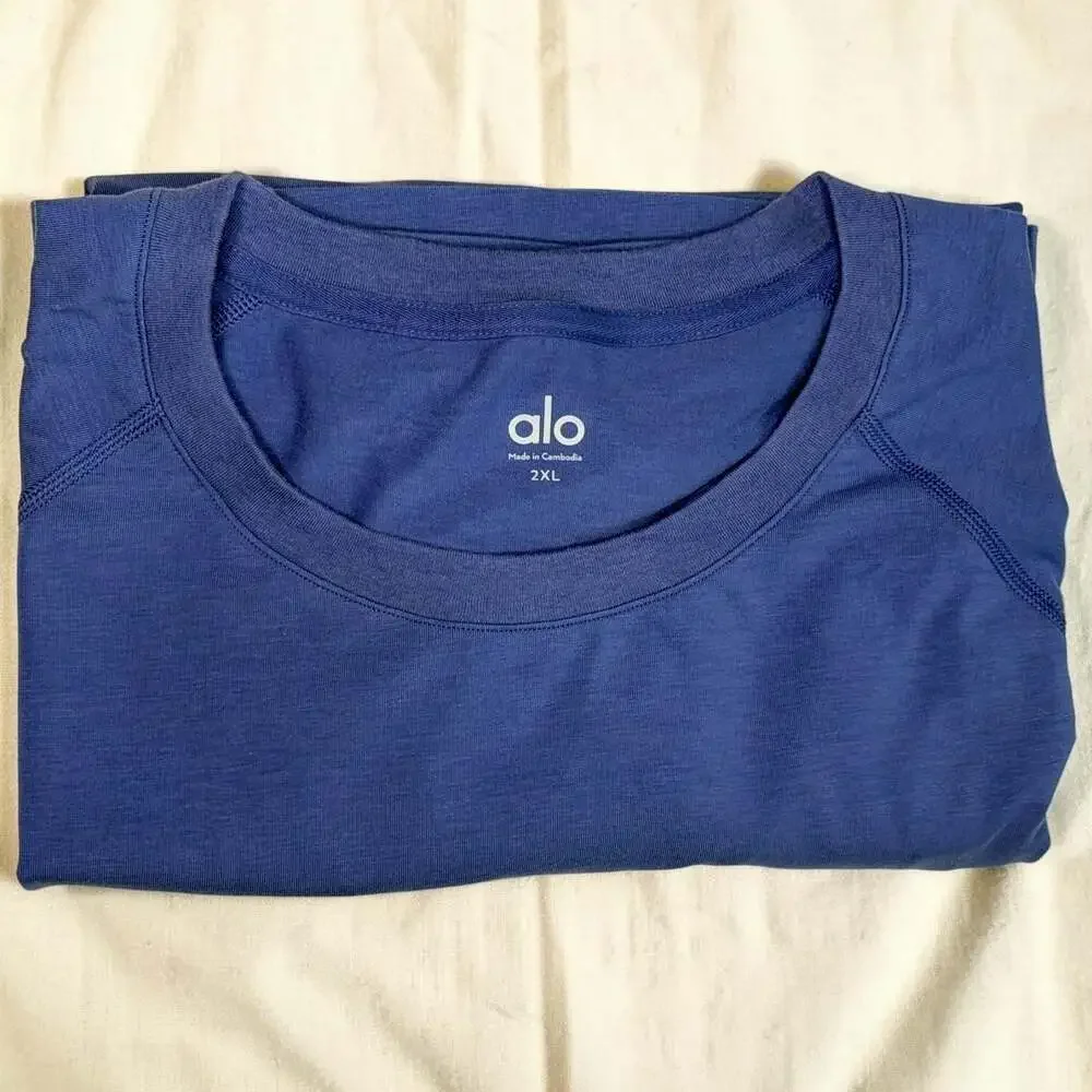 Alo Yoga Triumph Crewneck Raglan Short Sleeve T-Shirt Blue 2XL